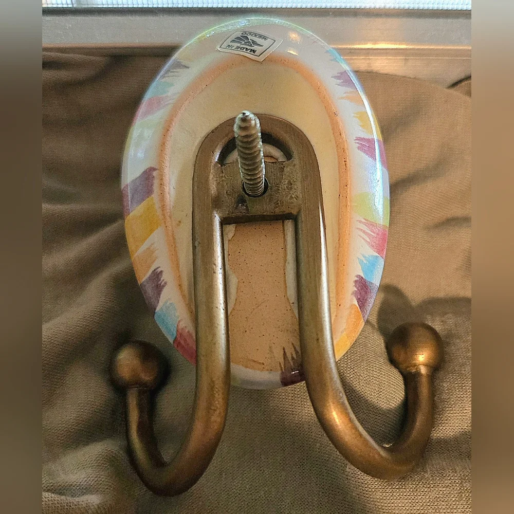 MacKenzie-Childs Black-and-White Checker Hook with Multicolor Rim - Picture 3 of 3